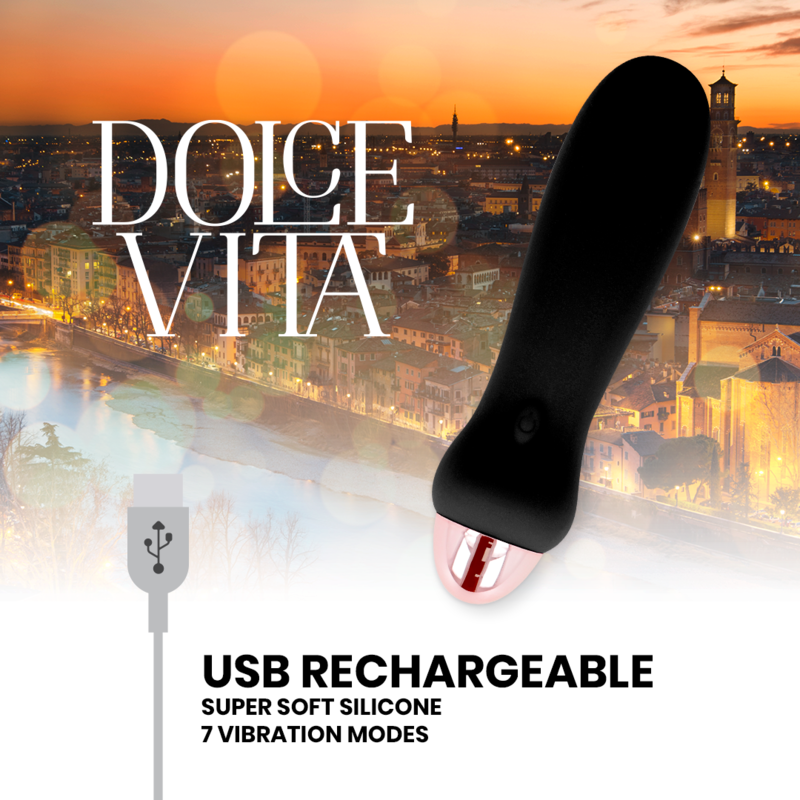 DOLCE VITA - OPLAADBARE VIBRATOR FIVE ZWART 7 SNELHEDEN