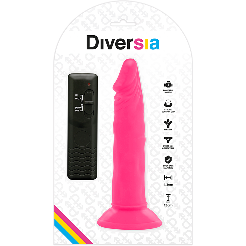 DIVERSIA - FLEXIBELE VIBRERENDE DILDO ROZE 23 CM -O- 4.3 CM