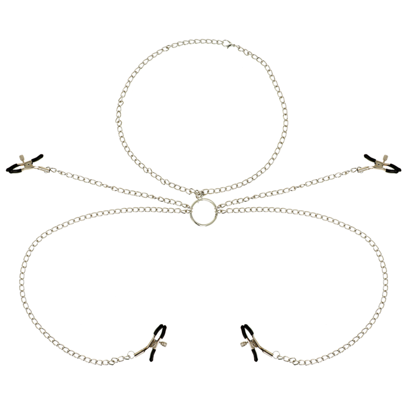 OHMAMA FETISJ 4 NIPPELKLEMMEN MET KETTINGCOLLIER