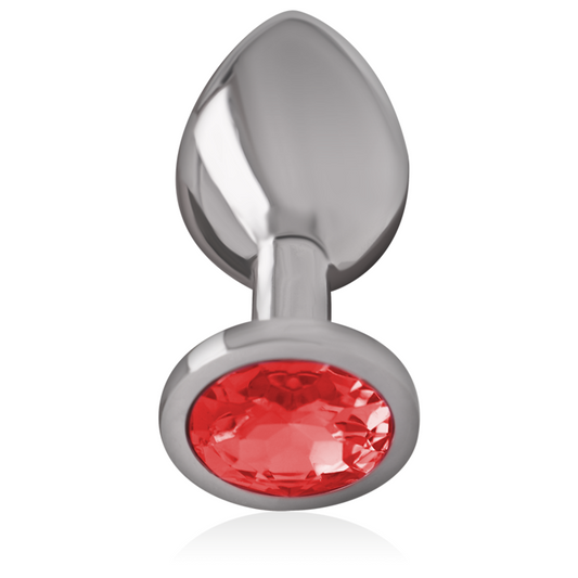 INTENSE - ALUMINIUM METALEN ANALE PLUG MET RODE KRISTAL MAAT L