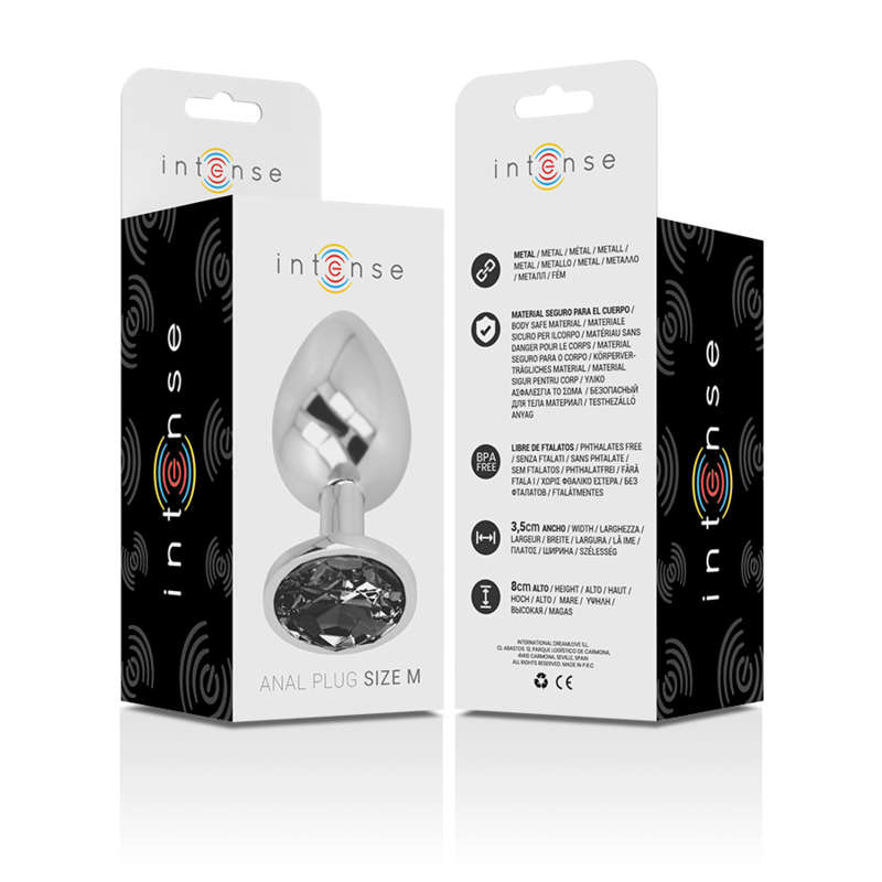 INTENSE - ALUMINIUM METALEN ANALE PLUG MET ZWART GLAS MAAT M