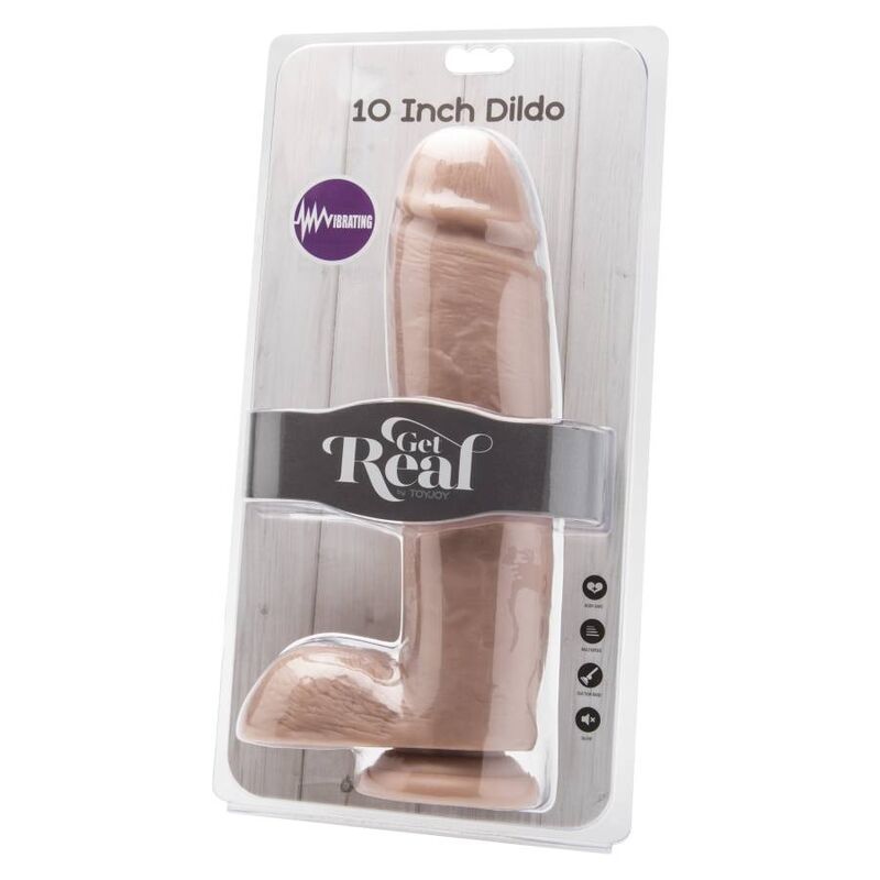 GET REAL - DILDO 25,5 CM MET BALLEN VIBRATOR HUIDSKLEURIG