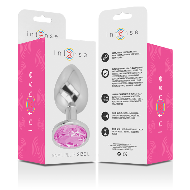 INTENSE - ALUMINIUM METAL ANALE PLUG MET ROZE KRISTAL MAAT L