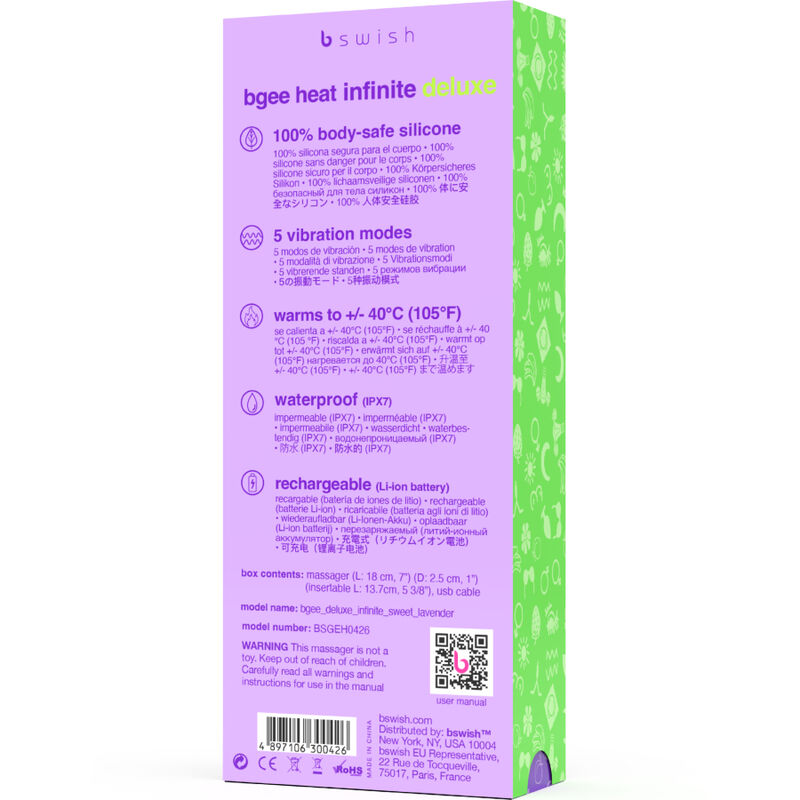 B SWISH - BGEE HEAT INFINITE DELUXE OPLAADBARE VIBRATOR LAVENDEL SILICOON