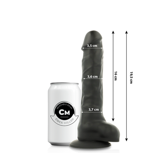 COCK MILLER - DILDO REALISTISCHE SILICONEN DICHTHEID KNIJPBAAR ZWART 19.5 CM