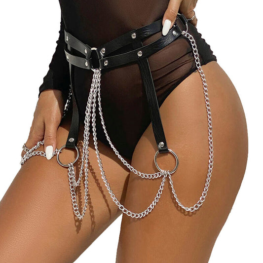 SUBBLIME - LEREN RING RIEMKETTING ZWART ÉÉN MAAT