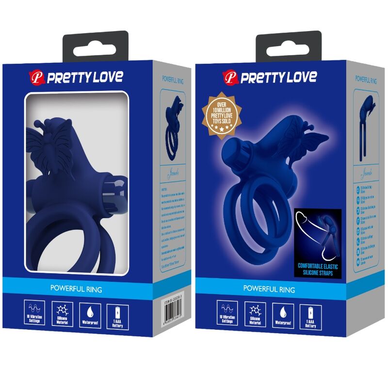 PRETTY LOVE - JAMELE DUBBELE RING MET TRILLING EN VLINDERSTIMULATOR BLAUW