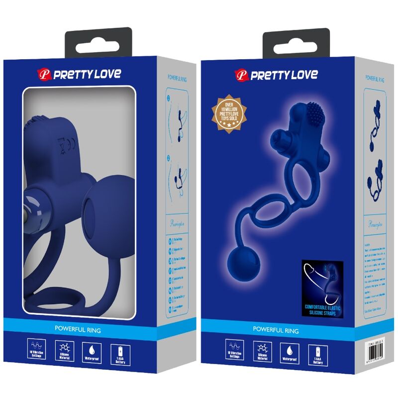 PRETTY LOVE - REMINGTON DUBBELE VIBRERENDE RING MET PLUG BLAUW