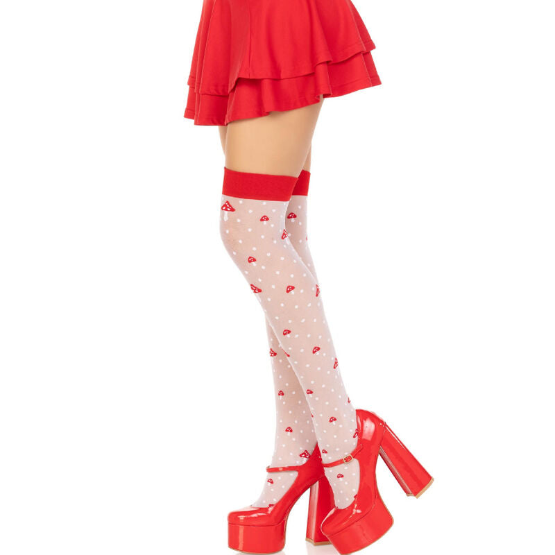 LEG AVENUE - MUSHROOM HIGH SOCKS ROOD/WIT