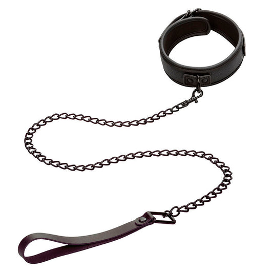 CALEXOTICS - NACHTELIJKE HALSBAND & RIEM LEER VERSTELBAAR ZWART