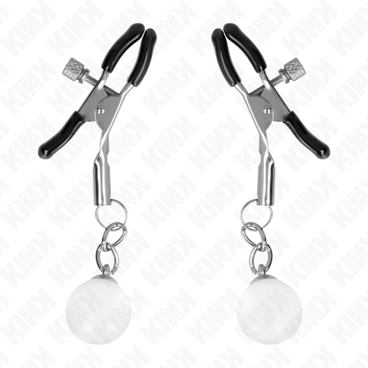 KINK - BORSTKLEMMEN MET GLASPARELS ZILVER 6 CM