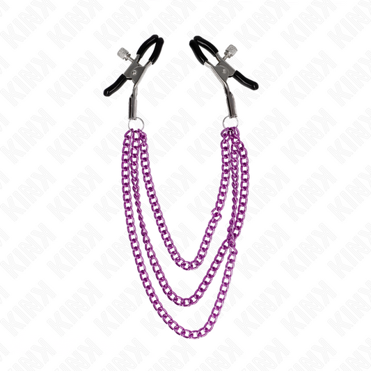 KINK - NIPPELKLEMMEN MET 3 KETTINGS PURPLE 20/23/28 CM