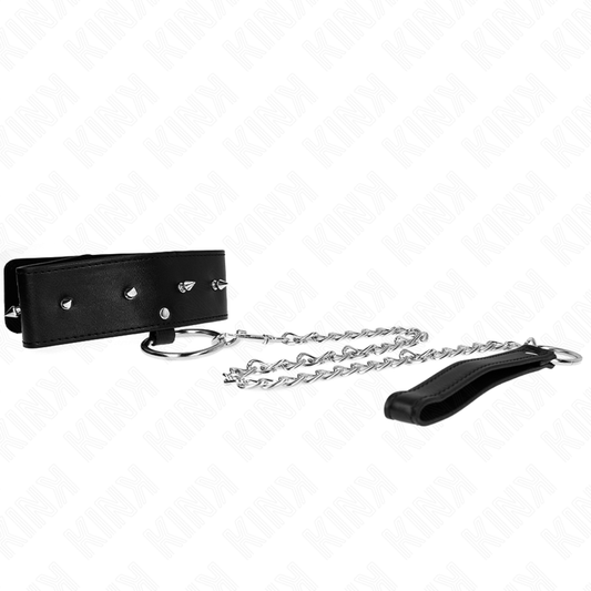 KINK - HALSBAND 65 CM MET LIJN MET ZILVEREN STUDS MODEL 2 VERSTELBAAR 36-43 CM X 5 CM