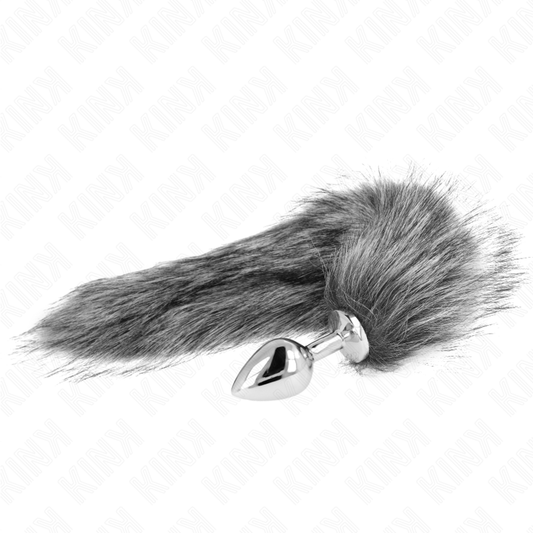 KINK - ANAALPLUG MAAT M 8 X 3,5 CM MET SYNTHETISCHE STAART 40 CM GRIJS