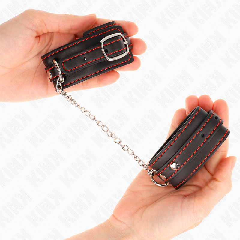 KINK - KLEINE POLSBANDEN ZWART MET RODE VOERING VERSTELBAAR 14-24 CM X 3.5 CM