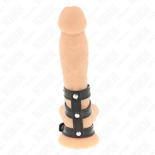 KINK - DRIEDUBBELE LEREN PENISRING MET DRUKSYNTHESE