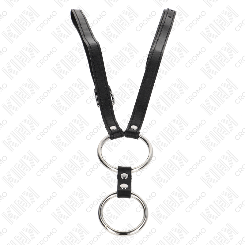 KINK - DUBBELE METALEN PENISRING 3,8 CM TOT 5 CM MET LEREN RIEM 112 CM