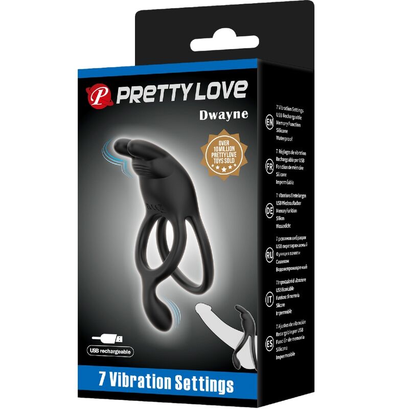 PRETTY LOVE - SETH DUBBELE VIBRERENDE RING RABBIT 7 TRILLINGEN ZWART