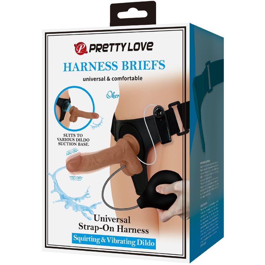 PRETTY LOVE - UNIVERSEEL HARNASBROEKJE MET TRILLENDE EN SPUITENDE DILDO 15,5 CM MULAT