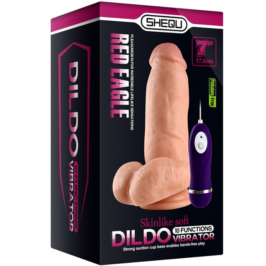 SHEQU - RODE ADELAAR VIBRATOR DILDO MET AFSTANDSBEDIENING 17 CM