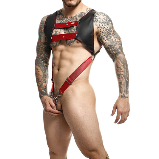 MOB - DNGEON HARNESS MET RODE PENISRING ÉÉN MAAT