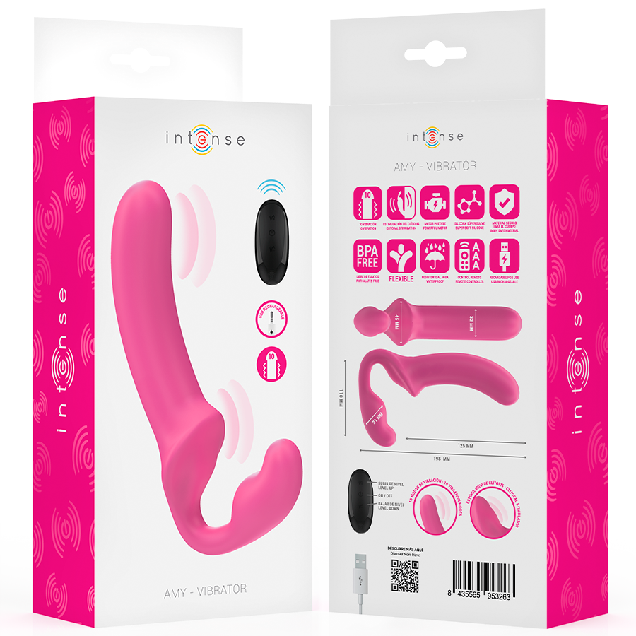 INTENSE - AMY DUBBELE VIBRATOR 20 CM ROZE AFSTANDSBEDIENING