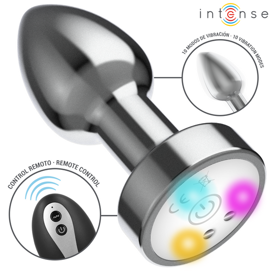 INTENSE - TRILLENDE METALEN ANALE PLUG MET LED-VERLICHTING EN AFSTANDSBEDIENING - MAAT S