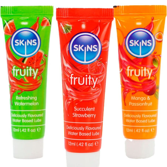 SKINS - FRUITY LUBES KIT WATERMELOEN, AARDBEI & MANGO GLIJMIDDELEN 3 x 12 ML