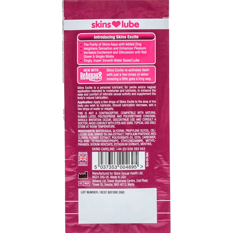 SKINS - EXCITE GLIJMIDDEL OP WATERBASIS ÉÉN DOSIS 5 ML