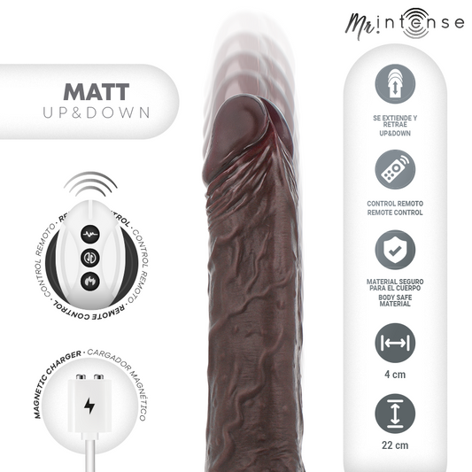 MR INTENSE - REALISTISCHE MULTIFUNCTIONELE MATTE VIBRATOR MET OP- EN NEERGAANDE AFSTANDSBEDIENING 22 CM -O- 4 CM