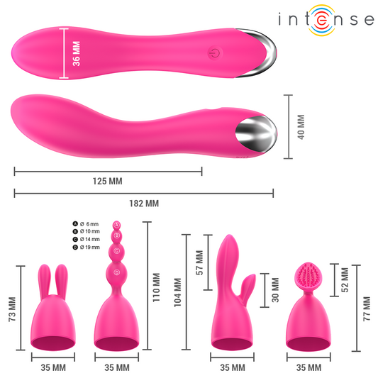 INTENSE - CHER VIBRATOR MET 20 STANDEN EN VERWISSELBARE OPZETSTUKKEN