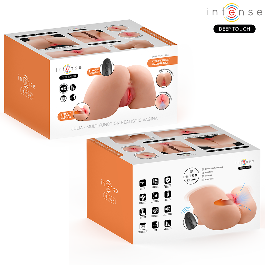 INTENSE DEEP TOUCH - JULIA VAGINALE MASTURBATOR MET ZUIGKRACHT, WARMTE, TRILLINGEN EN STEMEFFECTEN MET AFSTANDSBEDIENING 9 KG