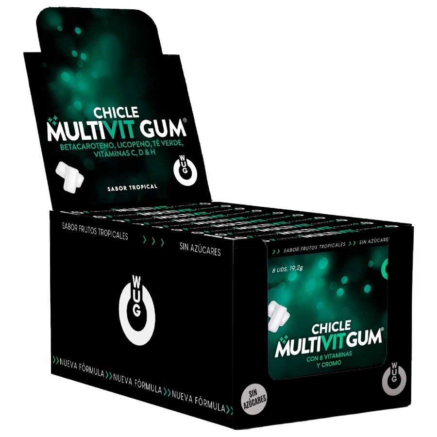WUG GUM - MULTIVITAMIN VITAMINE C, H, D, BETA-CAROTEEN, LYCOPEEN EN GROENE THEE | DISPLAY 12 X 8 STUKS