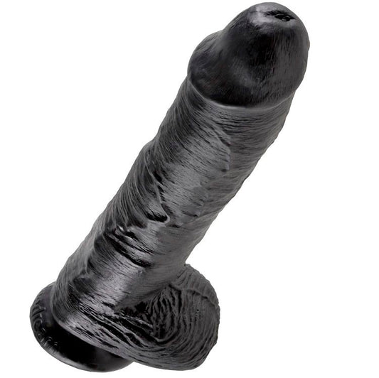 KING COCK - DILDO ZWART MET BALLEN 25,4 CM