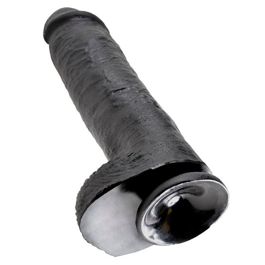 KING COCK - DILDO ZWART MET BALLEN 28 CM