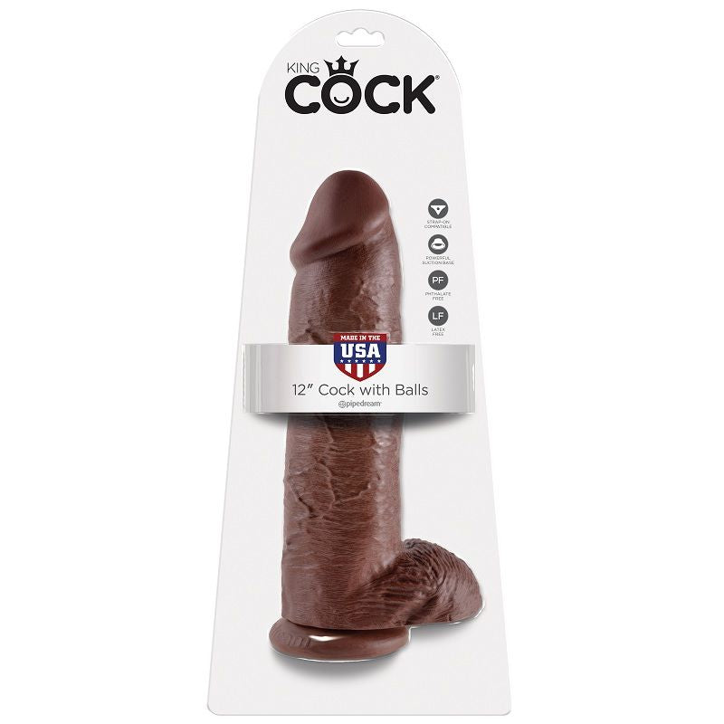 KING COCK - DILDO BRUIN MET BALLEN 30,48 CM