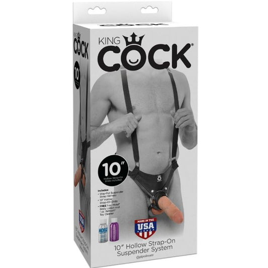 KING COCK - STRAP-ON MET HOLLE DILDO 25.5 CM EN ZWARTE BANDJES
