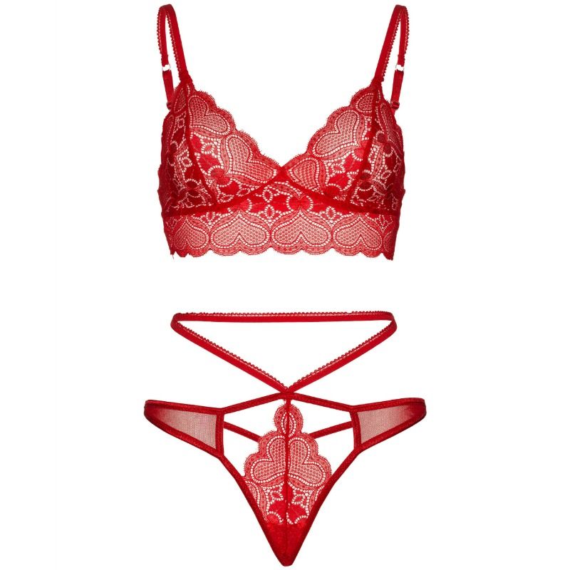 LEG AVENUE - 2-DELIGE SET KANTEN BRALETTE EN STRING M/L