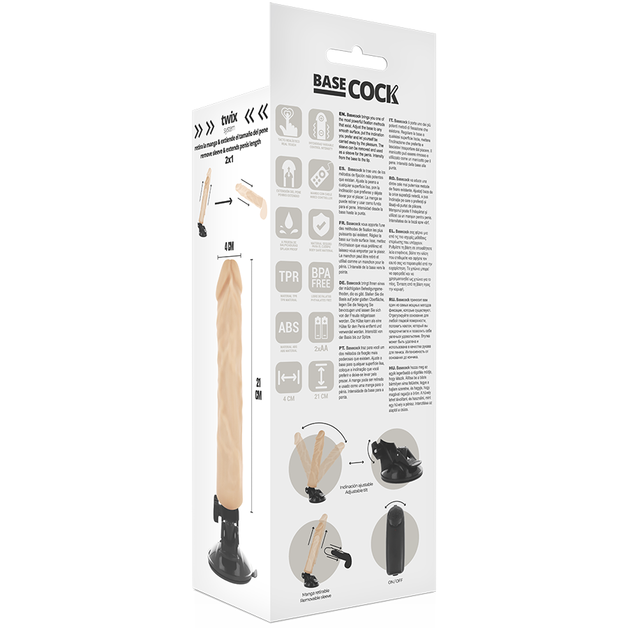 BASECOCK - REALISTISCHE AFSTANDSBEDIENDE VIBRATOR NATUURLIJK 21 CM -O- 4 CM