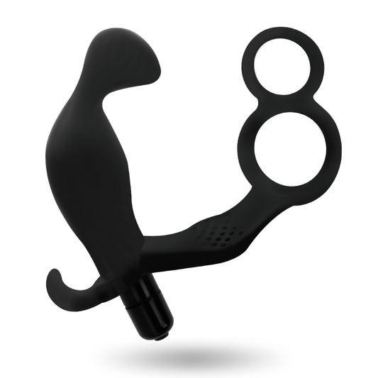 ADDICTED TOYS - BUTTPLUG MET DUBBELE PENISRING EN BALZAK ZWART