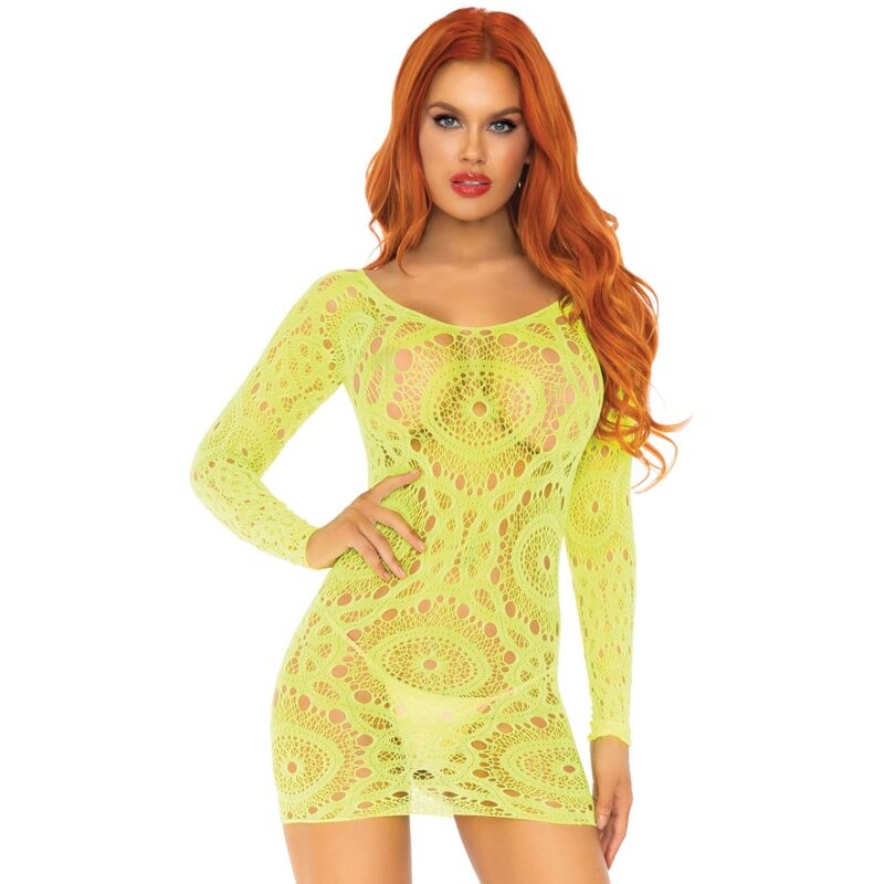 LEG AVENUE - GEHAAKTE KANT LANGE MOUW MINIJURK NEON ONE SIZE
