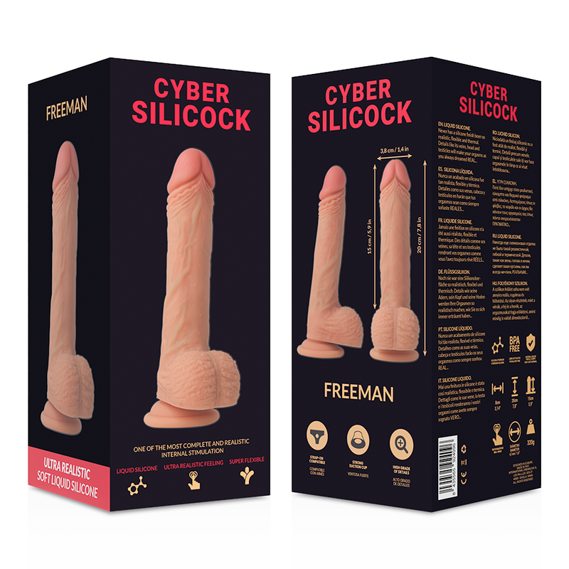 CYBER SILICOCK - FREEMAN ULTRA REALISTISCHE ZACHTE VLOEIBARE SILICONE 20 CM -Ø- 3,8 CM
