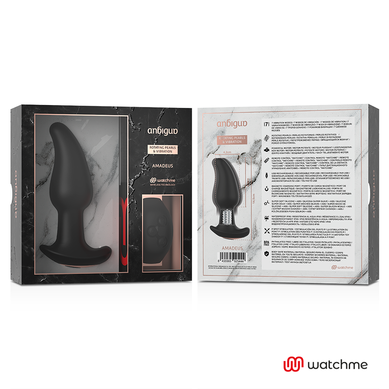 ANBIGUO - WATCHME AFSTANDSBEDIENDE ANALE PLUG VIBRATOR MET ROTATIE VAN AMADEUS PARELS