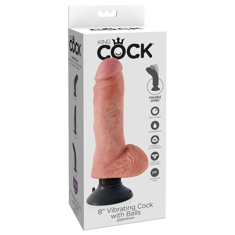 KING COCK - 20,3 CM VIBRERENDE PENIS MET BALLEN VLEESKLEURIG