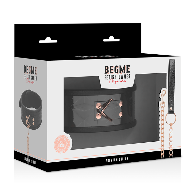 BEGME - ZWARTE EDITIE PREMIUM VEGAN LEREN HALSBAND MET NEOPREEN VOERING