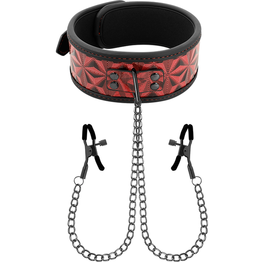 BEGME - RODE EDITIE HALSBAND MET NIPPELKLEMMEN MET NEOPREEN VOERING