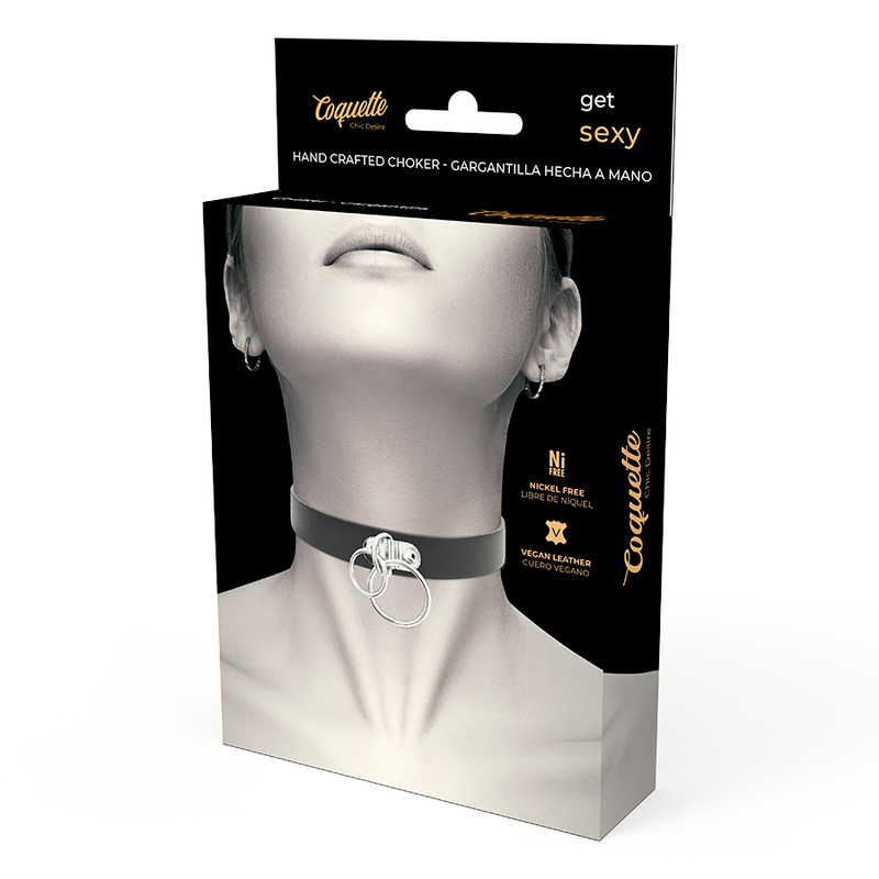 COQUETTE CHIC DESIRE - DUBBELE RING VEGAN LEREN CHOKER