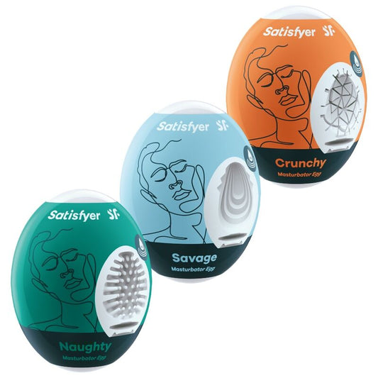 SATISFYER - 3 MASTURBATOR EGG-SHELLEN NAUGHTY, SAVAGE & CRUNCHY