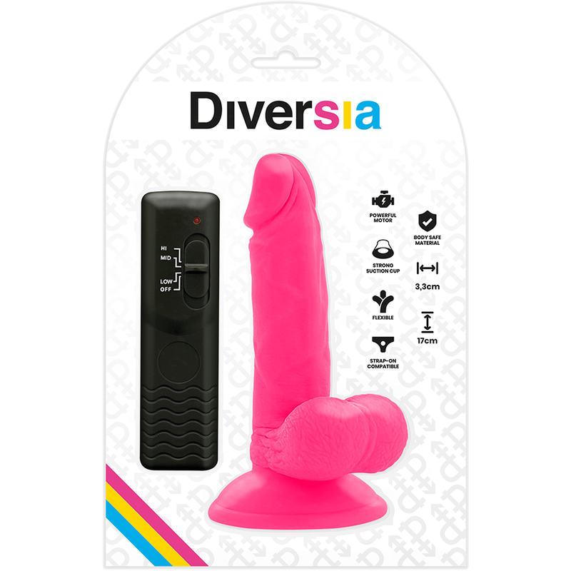 DIVERSIA - FLEXIBELE VIBRERENDE DILDO ROZE 17 CM -O- 3.3 CM