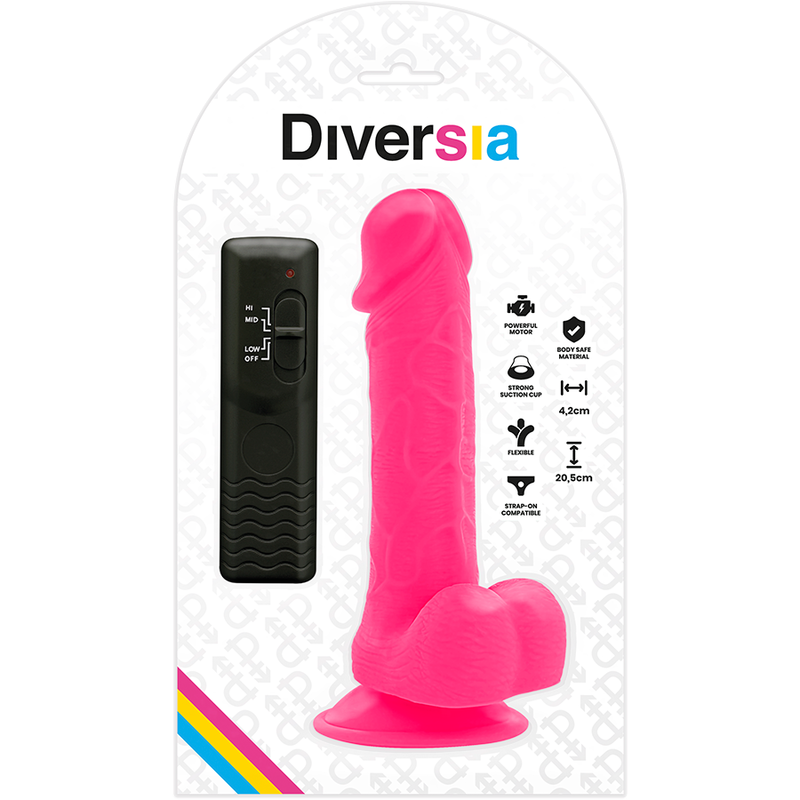 DIVERSIA - FLEXIBELE VIBRERENDE DILDO ROZE 20,5 CM -Ø- 4,2 CM